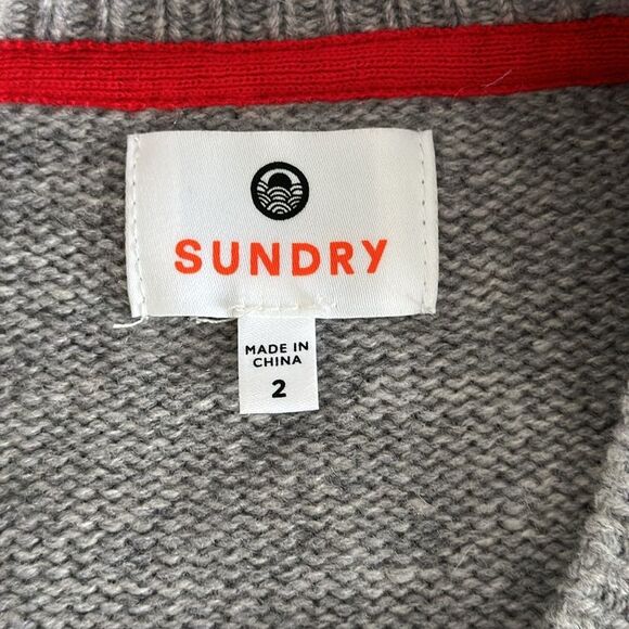 Sundry Women's Gray Oversized Wool/Cashmere Crew Neck Sweater Stripe Size 2/M - Picture 5 of 11